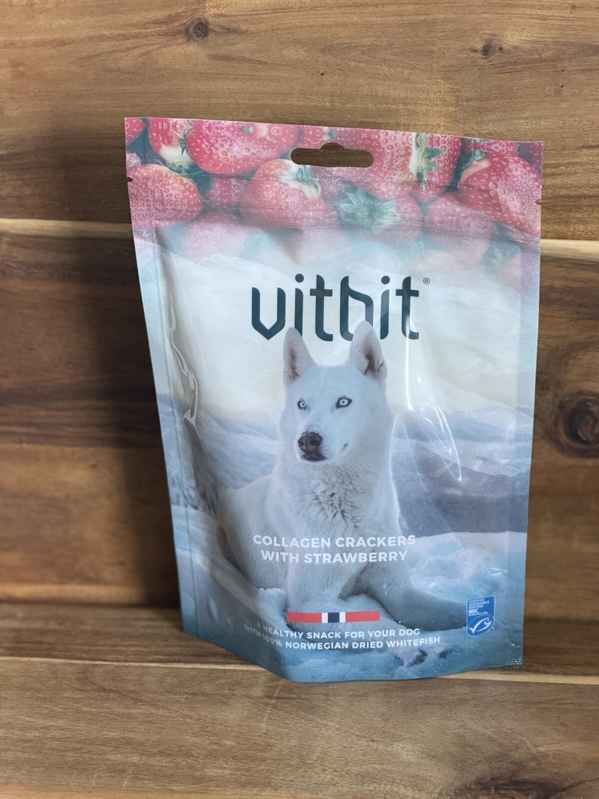 Vitbit Collageen Chips, Kabeljauw & Aardbei – 70 gr.